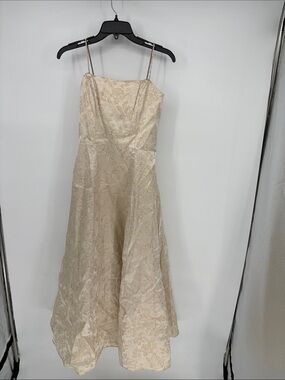 Dave & Johnny Vintage rare lined Cream Satin Dress with Gold Accents 5/6